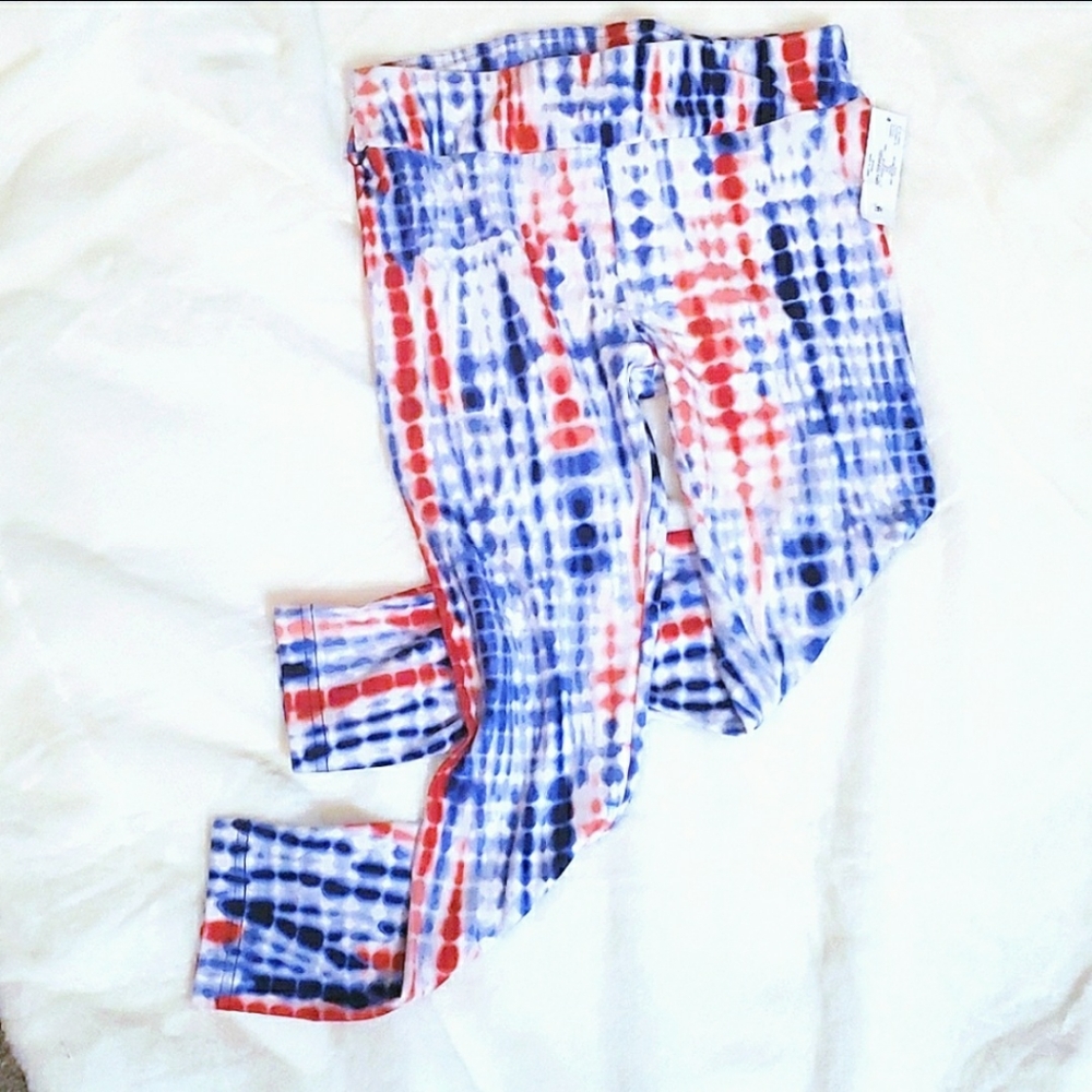 Red white and Blue Thick Tie Dye Leggings XS